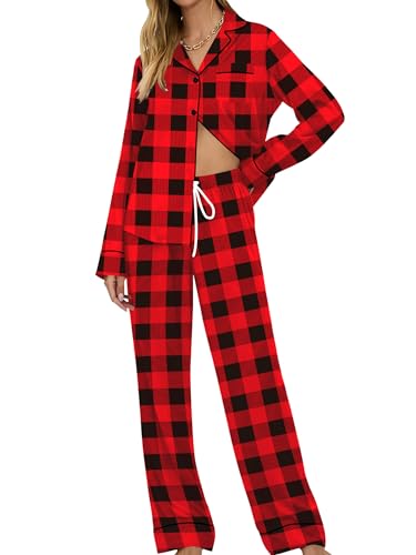 Image of SWOMOG Womens Pajamas Set Long Sleeve Sleepwear Button Down Nightwear Soft Cotton Pj Lounge Sets