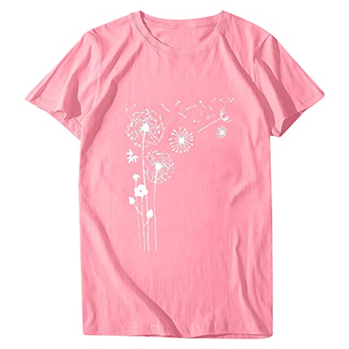 Summer Tops for Women 2025 Cute Floral Graphic Tees Crewneck Short Sleeve Shirts Dandelion Print Teen Girls Cotton Tshirts2
