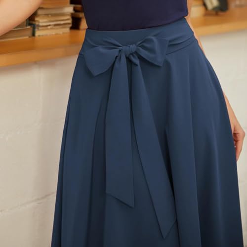 Image of FRAULEIN Women's Flared Pleated Maxi Skirt High Waist A-Line with Pockets and Belt Accessories [Small-Plus Size]