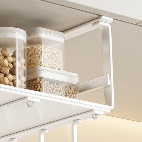 Organizador de estante debajo del armario con ganchos, cestas de almacenamiento colgantes que ahorran espacio para cocina, organización de despensa