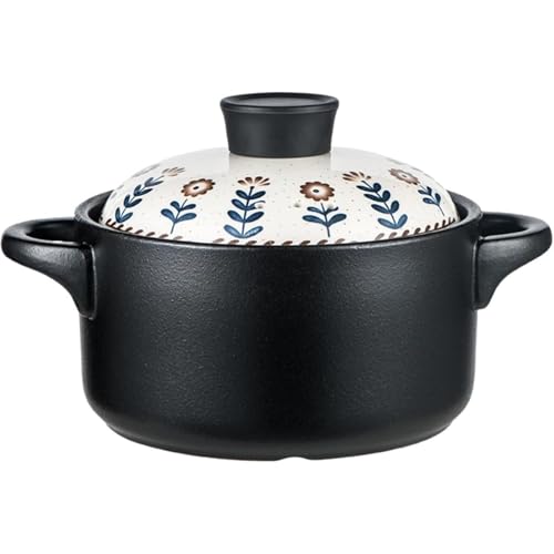 Joxoilso 高温セラミックポットシチュー鍋 3.5L、蓋付き 耐熱ダブルイヤーデザイン、電磁調理器・ガス対応、家庭用スープポット いちご (2.5L,花)