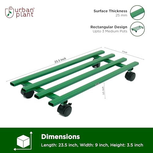 Image of Urban Plant Caddy with Wheels, Heavy-Duty Rolling Stand for Indoor and Outdoor Planters, Sturdy Design, Perfect for Home and Garden Decor (Green Rectangular - Pack of 4)