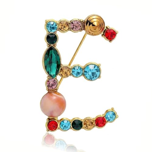 Image of Initial Brooch Pins A-Z 26 Letters Brooches For Women Colorful Enamel Alphabet Pin Pearl Crystal Lapel Pin