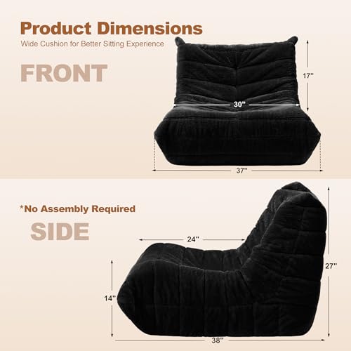 Image of Bean Bag Chair Big Sofa Beanbag Chair for Adults Fireside Chair Bean Bag Lounger with Memory Foam Filled for Home,Apartment or Gaming Venue(Black Plush)