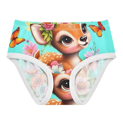 Cute Cartoon Deer Teal Floral Girl Panties Cute Toddlers Underwear Floral Cotton Funny Kids Undies Briefs 2t
