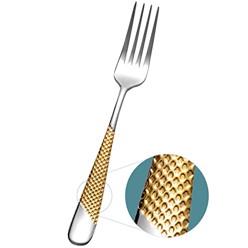 Xideman Silver Gold Dinner Forks, 6 Piece 18/10 Stainless Steel Golden Forks, 8.11