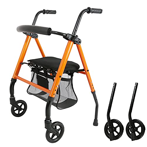 高齢者用ローラーウォーカートロリー、高齢者用多機能折りたたみ補助ショッピングカート原付、パッド入りシート付き四輪歩行器、真鍮、51 * 66 * (82 〜 91) (真鍮 2 51 * 66 * (82 〜 91) ) Full of stars