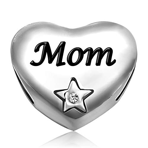KunBead Mom I Love You Birthday Crystal Heart Mother Charms for Bracelets Simulated April Birthstone Charm Beads