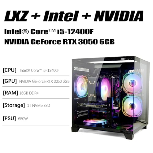 Image of LXZ Gaming PC Desktop, I5-12400F, 2.5GHz, GeForce RTX 3050 6GB, 16GB DDR4 RAM, 1TB NVME SSD, for Gaming and Work, Black