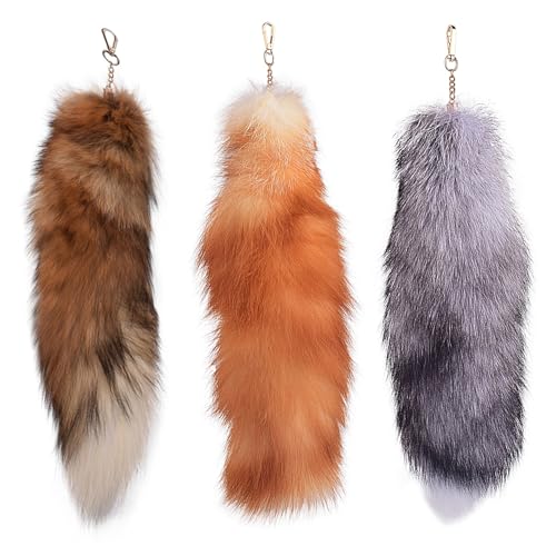 Queue de therian en fourrure lot de 3 pièces de 40 cm avec fermoir mousqueton pour sac
