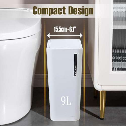 Caneca de basura pequeña con tapa presionable 9L blanca miniatura 3