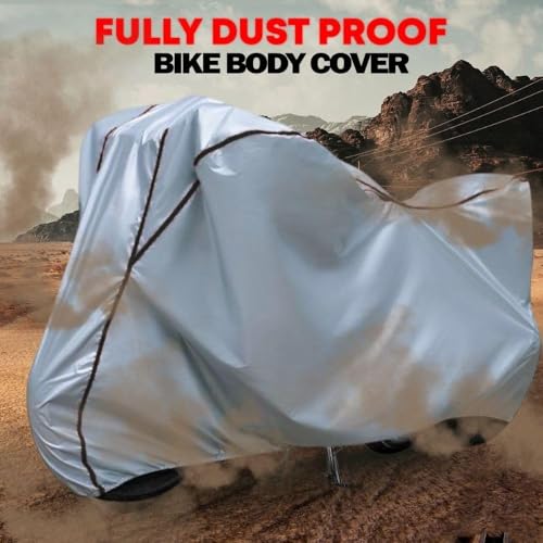 Image of Waterproof Bike Body Cover Compatible with Tvs Apache RTR 160 Dustproof Scratchproof - Motorcycle Cover for Two Wheeler, Outdoor Full Cover with UV, Duty, Rain Protection (Silver & Black) R1