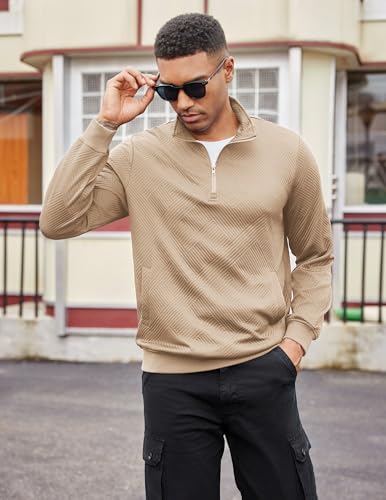 COOFANDY Mens Quarter Zip Pullover Casual Long Sleeve Quilted Sweatshirt Mock Neck Polo Sweater with Pocket4