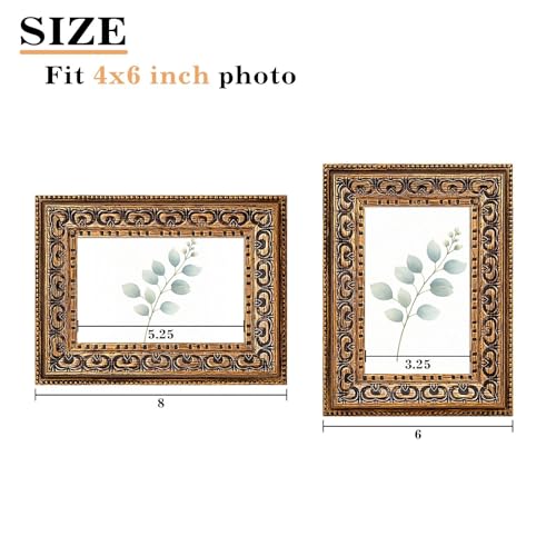 Image of VIOLABBEY 4x6 Picture Frame Antique Black and Gold, Vintage Photo Frame | Small Antique Ornate Picture Frame, Wall or Tabletop Display, Classic Design for Home Office Decor, Fits 4x6 Pictures