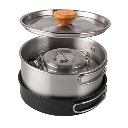 Fashion My Day® | Stainless Steel Camping Cookware Set | 1 Kettle, Cooking Pot, Frying Pan, Storage Bag | Silver | Outdoor Cooking Kit