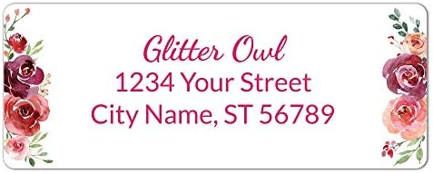 Personalized Return Address Labels Floral - Set of 120 Custom Mailing Labels for Envelopes, Self Adhesive Flat Sheet Rectangle Personalized Name Stickers (Burgundy)