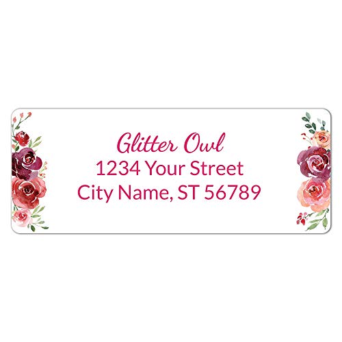 Personalized Return Address Labels Floral - Set Of 120 Custom Mailing Labels For Envelopes, Self Adhesive Flat Sheet Rectangle Personalized Name Stickers (Burgundy) #TOP4