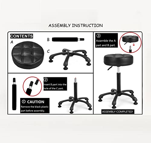Image of Height Adjustable Heavy Duty Stools Salon Stool Chair with Bell Glides for Home Bar Kitchen Office Shop Tattoo Lash Tech Pedicure (Black with Bell Glides, Height 22 to 30 in)