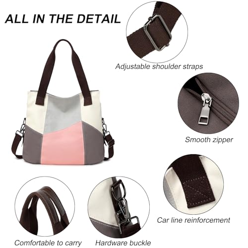 LAKE OF FIRE Women's Canvas Handbags Tote Purse for Work,Medium Casual Multi Pocket Crossbody Tote Bag with Shoulder Strap3