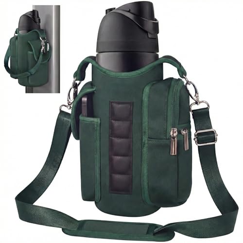 AUPET Magnetic Gym Bag for Men Women, Small Gym Bag Organizer, Crossbody Water Bottle Carrier Holder Fits 18-40oz for Workout (Dark Emerald Green)