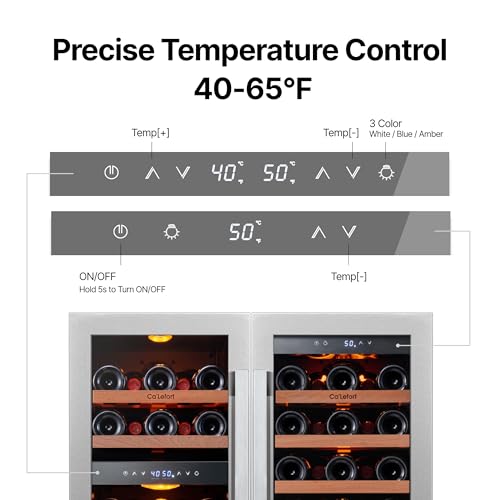 Image of Ca'Lefort 15 Inch Wine Fridge Bundle, 61 Bottles Large Capacity Dual Zone 40-65F Temp Control, Adjustable Shelves, Glass Door & 3-Color LED, Built-in or Freestanding for Home Bar Kitchen (2 Units)