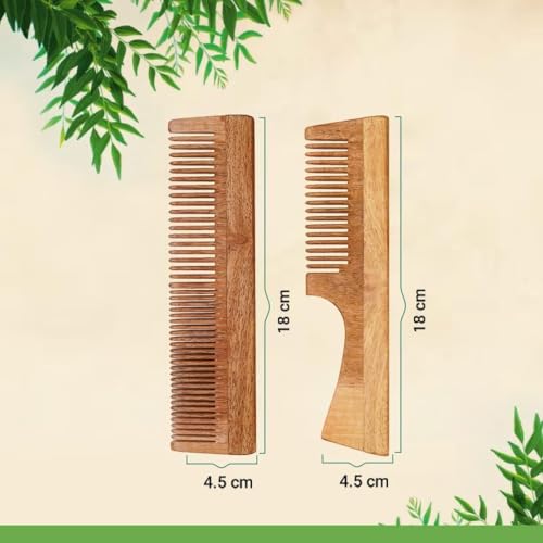 Image of Rusabl Kacchi Neem Wooden Comb (Fine & Wide Tooth), Dual Tooth Design, 100% Pure Neem Wood, No Handle, For Men & Women, Ideal for Detangling, Frizz Control & Shine, Suited for All Hair Types