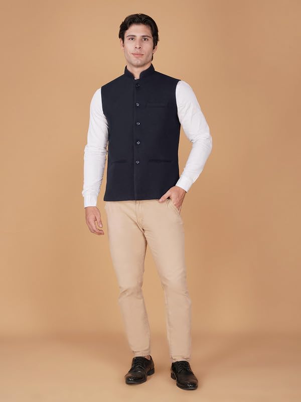 Image of Vastraa Fusion Men's Traditional Woolen Nehru Jacket Modi Waistcoat