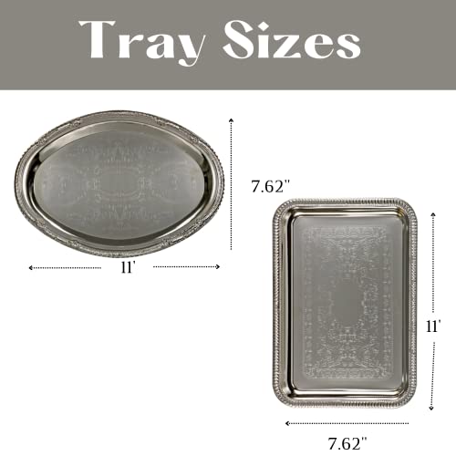 Lsm Etched Nickel Plated Metal Serving Tray Set Of 2 Rectangular & Oval Tray For Appetizer Charcuterie Food Dessert Platters Champagne & Drinks Home Wedding Birthday Party Tray Bundle With Oggeto #TOP1
