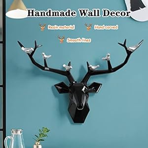 Deer head wall decor geometric rustic wall mounted deer head faux taxidermy animal head wall art pendant handmade resin head sculptures for porch detachable antlers 6 stylesblack201x204in  urban country home decor