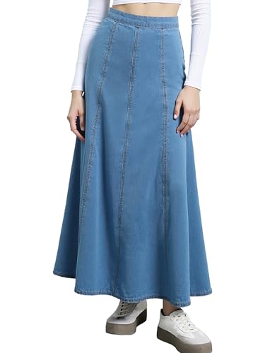 Women Flared Denim Skirts High Waisted Western Long Maxi Panel Jean Skirt