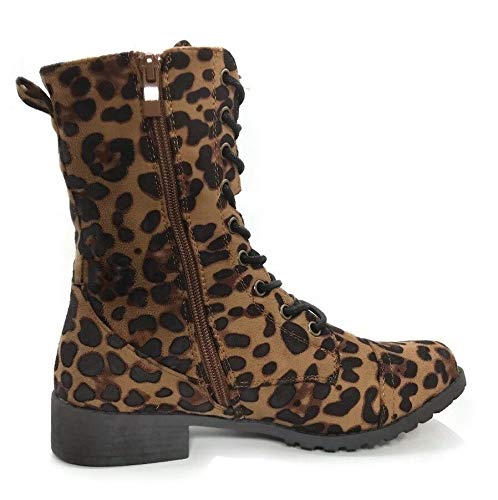 Image of Forever Link Womens Round Toe Military Lace Up Knit Ankle Cuff Low Heel Combat Boots
