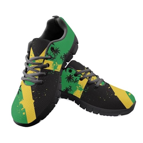 JUDENTIDOS Jamaican Flag Print Casual Lace Up Sneakers for Women Sport Athletic Tennis Breathable Running Shoes