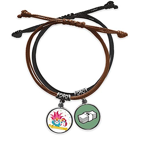 Pulsera cuerda mano Carnaval de Venecia doble mascara cadena cuero