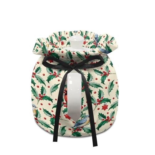 Image of Christmas Cardinal Thorn Bird Tea Pot Cozies, Machine Washable Fabric Kitchen Teapot Dust Cover Breakfast Warmer Insulation and Keep Warm, Home Christmas Decor
