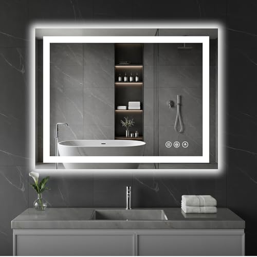 Image of Koonmi 40 inchx30 inch LED Bathroom Mirror with Anti-Fog | 90CRI Shatterproof Vanity Mirror with Backlit + Front Lit, Easy Install for Modern Bathroom and Hotel (IP65)
