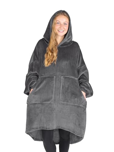 Bare Home Microplush Wearable Blanket with Split Front Pockets - Soft and Plush - Warm and Cozy - Adult &amp; Kid Sizes (Adult, Grey)
