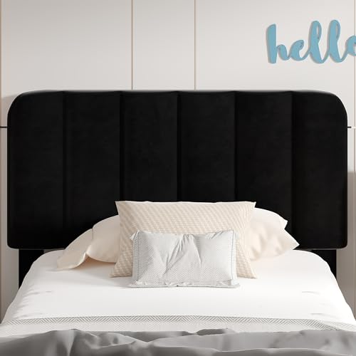 Image of VECELO Twin Size Upholstered Bed Frame with Drawer and Headboard, Velvet Platform Storage Bedframe, Wooden Slats Support, No Box Spring Needed,Black