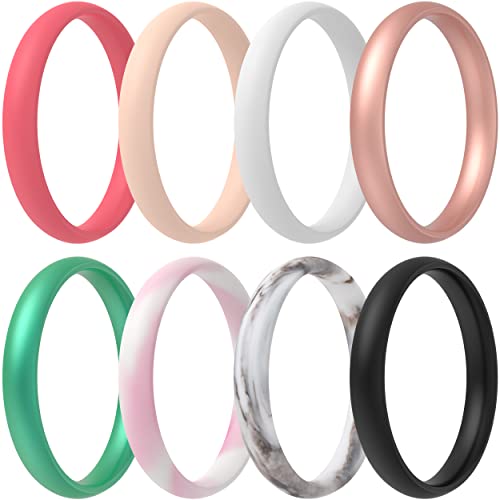ThunderFit Super Thin Stackable Silicone Rings Wedding Bands for Women 3mm Wide 1.5mm Thick - 1/4/8/12/16 Variety Multipack