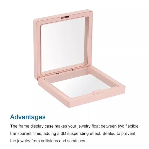 Image of Floating Display Frame, Coin Display Case, Dustproof PE Film Transparent Jewelry Storage Box for Ring Necklace Bracelet, Floating Display Case for Coin, Jewelry per Availability (Medium Pink 10pcs)