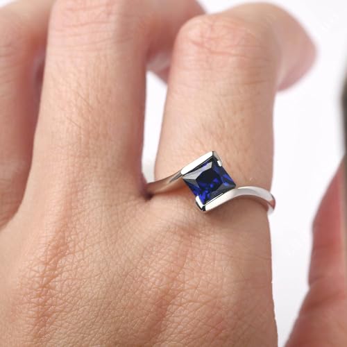 LUO 925 Sterling Silver Princess Cut Square Shape Gemstone Ring for Women,Semi Bezel Set 6x6mm Solitaire Bypass Gemstone Engagement, Anniversary Ring4