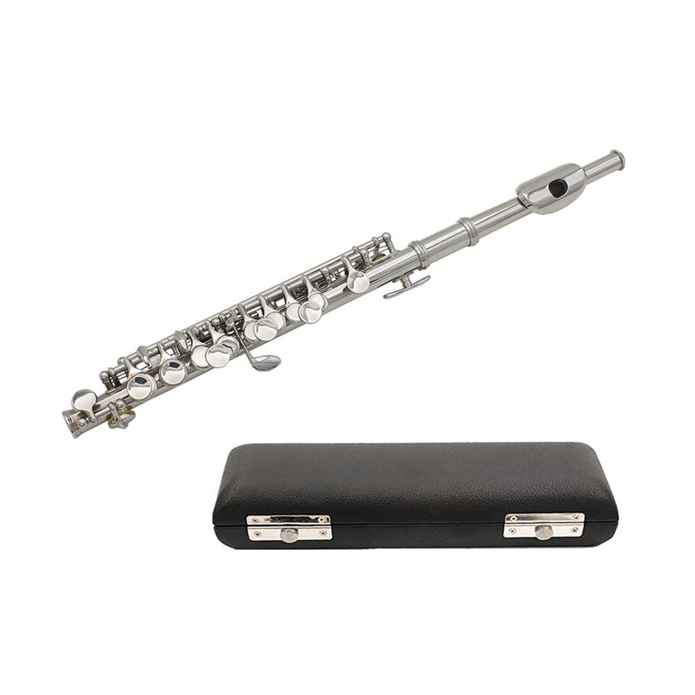 Closed Hole E Key 16 Keys Piccolo with Leather Black Box, Copper Tube Body Surface Nickel Plating Piccolo for Beginner