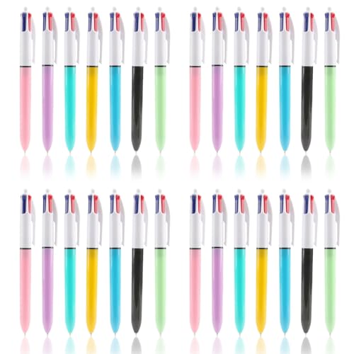 Alrens 28 bolígrafos de 4 colores, retráctiles, multicolor, 4 en uno, 1 mm, bolígrafo multicolor Bic Multi Pen 4 en uno, bolígrafos Biro multicolor para suministros escolares de oficina, estudiantes