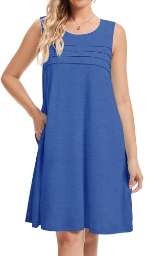 Image of CHICGAL Womens Summer Dresses Casual Loose Pleated Front Tshirt Sleeveless Tank Sundresses with Pockets 2026