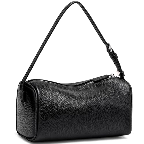 hedexe Small Leather Shoulder Purses for Women: Mini Barrel Evening Crossbody Bags - Designer Trendy Handbags for Ladies(Black)