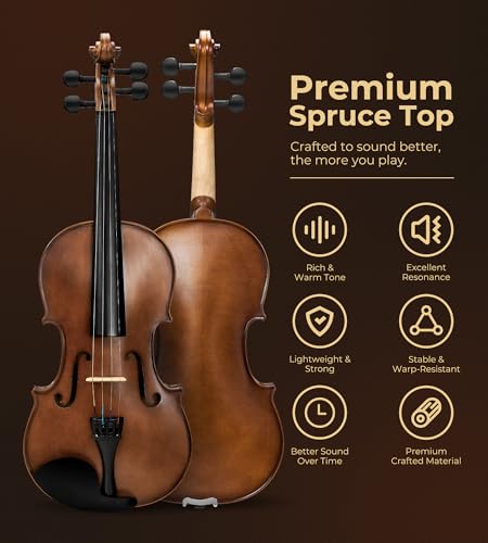 Image of Vangoa 3 /4 Violin Solid Wood Acoustic Violin Set Three Quarters for Children Students Beginners with Violin Case, Bow, Rosin, Music Stickers, Tuner, Mute, Strings