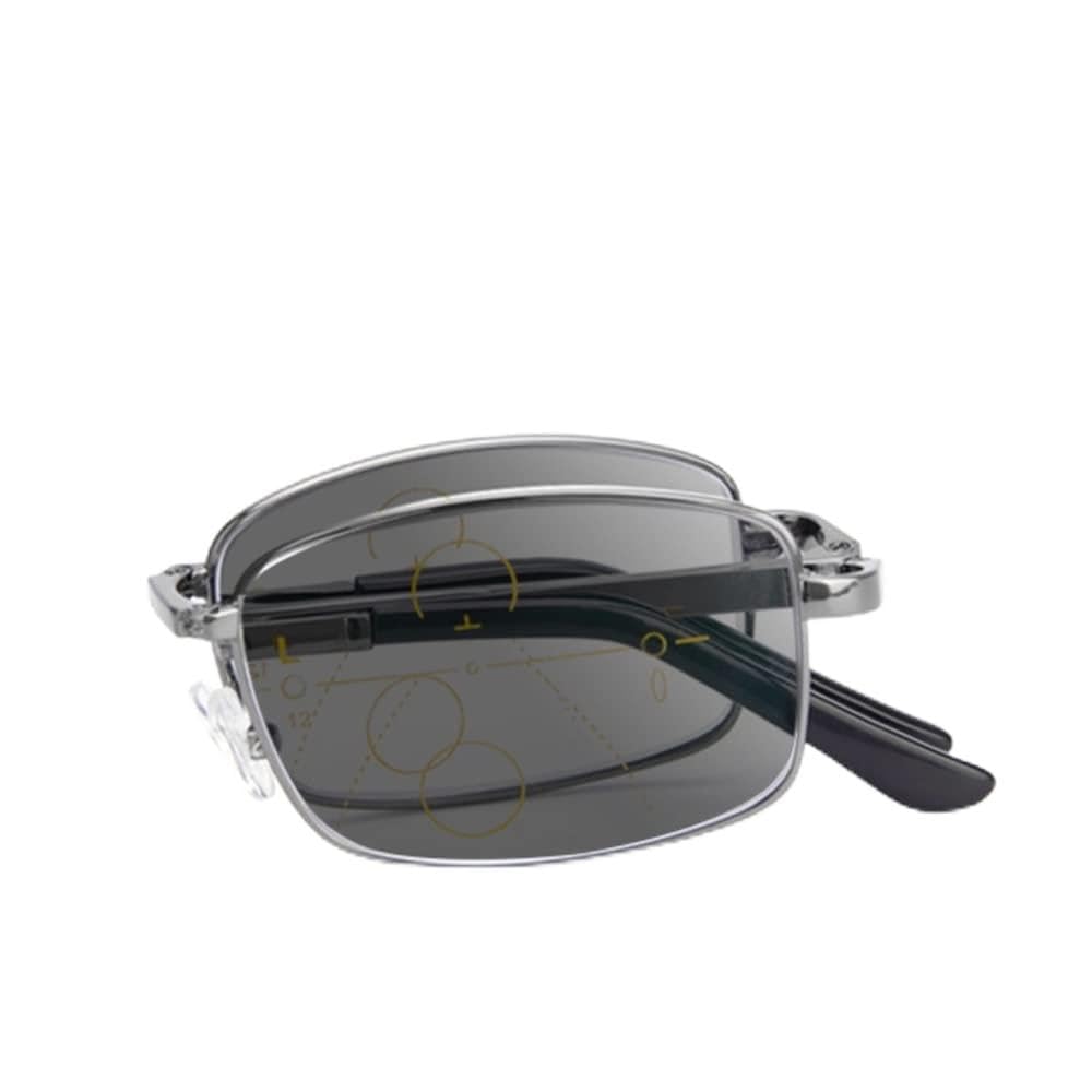 FREAZE Faltbar Sonnenbrille Photochrome Lesebrillen Kompakt Tragbare Lesebrille Progressive Multifokus Ultraleicht Computer Brille Für Damen Herren 1.0-3.5 (Color : Silver, Size : 1.0X)