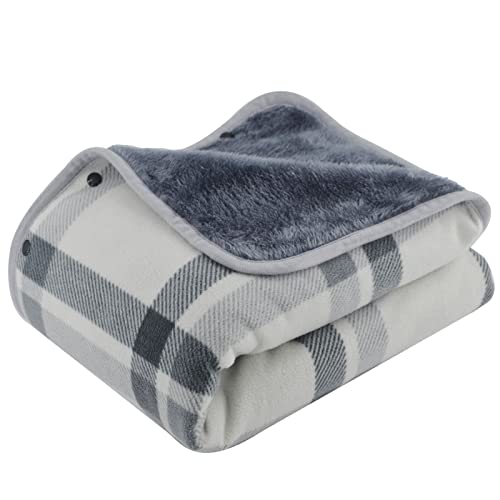 LHGOGO Couverture Polaire Sherpa en Flanelle 100x140cm, Douce et Moelleuse pour Le Canapé, la Chaise et Le lit, Couverture à Motif écossais pour la Maison, Le Bureau et Le Voyage - Gris Clair Cover