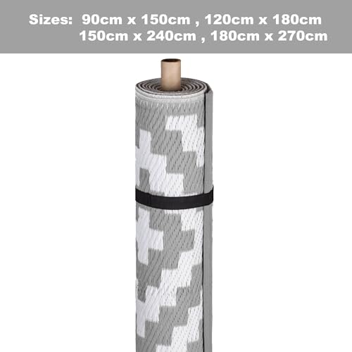 Green Decore Reversible Recycled Plastic Outdoor Rug | Perfect for Garden, Patio, Picnic, Decking | Stain And Water Resistant | Nirvana Grey/White 120x180 cm