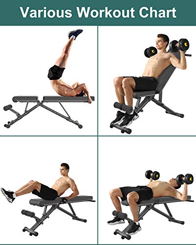 BARWING Adjustable Weight Bench- 800 lbs Folding Full Body Workout Bench with Dragon Flag, Automatic Lock Multi-Purpose Incline/Flat/Decline Bench for Home Gym Strength Training Black