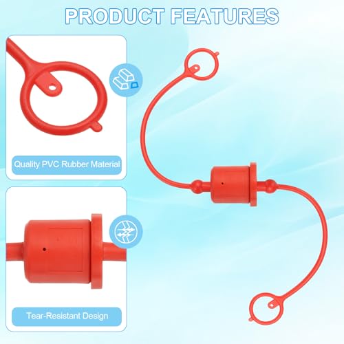 Image of PATIKIL 1 /2 inch ISO-A Hydraulic Coupler Male Dust Cap and Female Plug Cover, Set of 2 Rubber Quick Disconnects Port Plug Cover Fittings Red Cap with Retention Ring